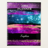 Paarse roze blauwe glitter sterren Naam penseelstr Planner (Voorkant)