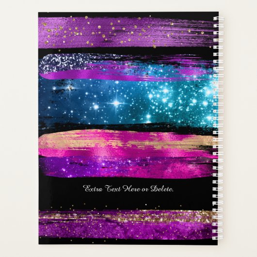 Paarse roze blauwe glitter sterren Naam penseelstr Planner (Achterkant)