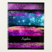 Paarse roze blauwe glitter sterren Naam penseelstr Planner (Voorkant)