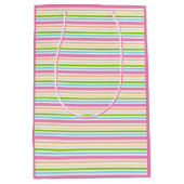 Paarse roze blauwe groene geel gestreept Sjabloon Medium Cadeauzakje (Voorkant)