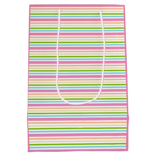 Paarse roze blauwe groene geel gestreept Sjabloon Medium Cadeauzakje (Achterkant)