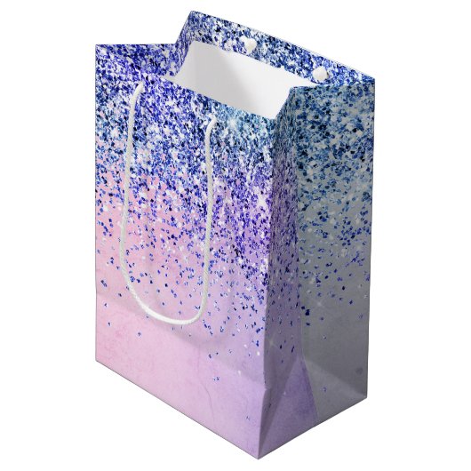 Paarse roze blauwe ombre Glitter Medium Cadeauzakje (Voorkant Gekanteld)