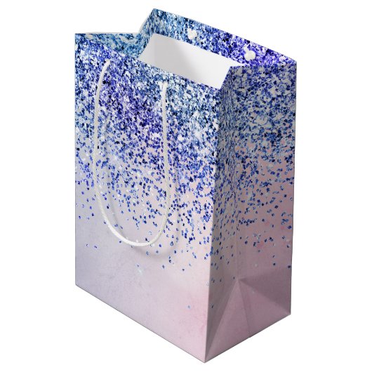Paarse roze blauwe ombre Glitter Medium Cadeauzakje (Achterkant Gekanteld)