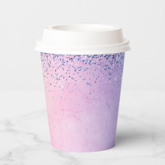 Paarse roze blauwe ombre Glitter Papieren Bekers (Achterkant)