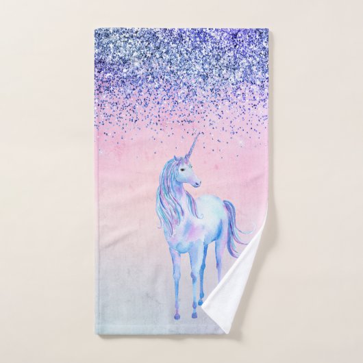 Paarse roze blauwe ombre glitter Unicorn Bad Handdoek (Handdoek)