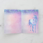 Paarse roze blauwe ombre glitter Unicorn Kaart (Binnen)