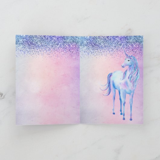 Paarse roze blauwe ombre glitter Unicorn Kaart (Binnen)