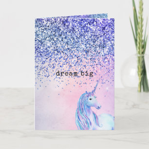 Paarse roze blauwe ombre glitter Unicorn Kaart