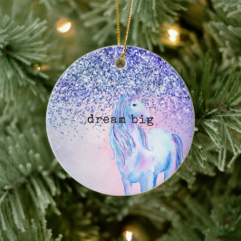 Paarse roze blauwe ombre glitter Unicorn Keramisch Ornament