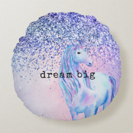 Paarse roze blauwe ombre glitter Unicorn Rond Kussen