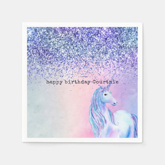 Paarse roze blauwe ombre glitter Unicorn Servet (Voorkant)