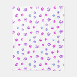 Paarse Roze Blauwe Pootafdrukken Patroon Fleece Deken