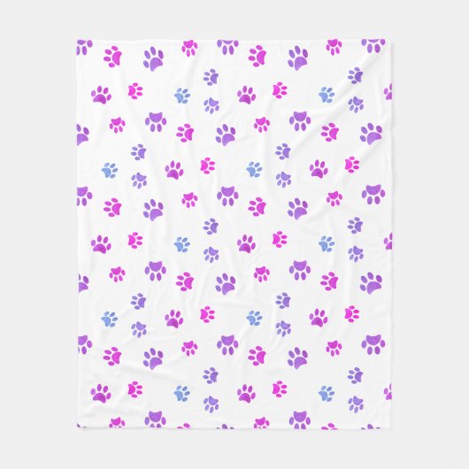 Paarse Roze Blauwe Pootafdrukken Patroon Fleece Deken (Voorkant)