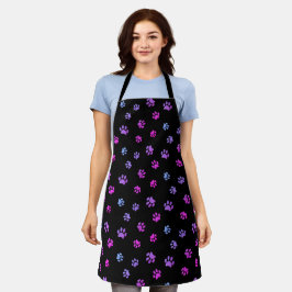 Paarse Roze Blauwe Pootafdrukken Patroon Zwart Schort