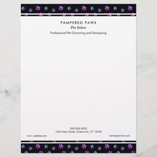 Paarse Roze Blauwe Pootafdrukken Professionele Hui Briefhoofd (Voorkant)