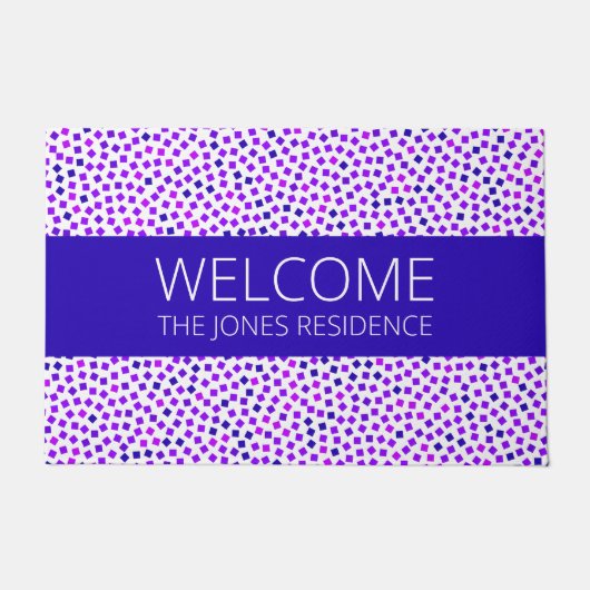 Paarse roze blauwe stipple Patroonnaam Gepersonali Deurmat (Voorkant)