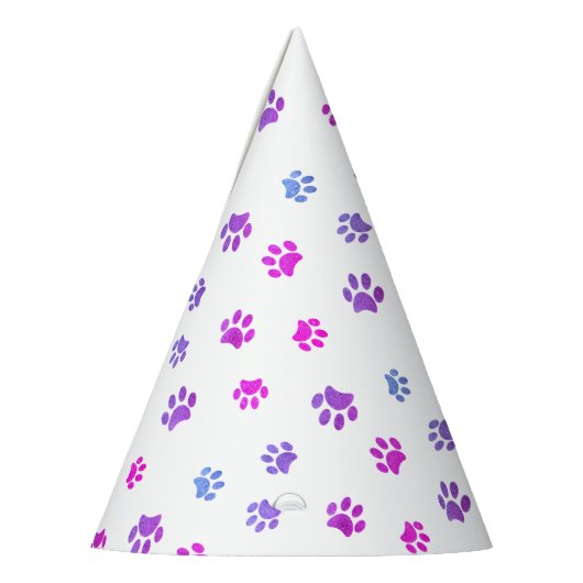 Paarse roze blauwe verf afdrukken van afgelopen da feesthoedjes (Links)