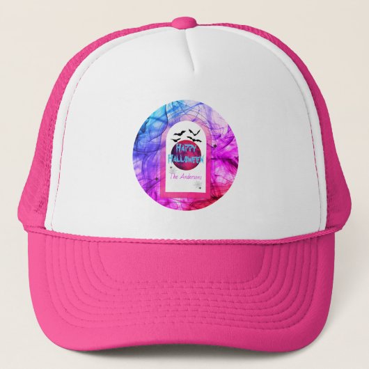 Paarse Roze Blauwe Vleermuis Modern Spooky Happy H Trucker Pet (Voorkant)