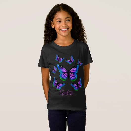  paarse roze blauwe vlinders T-shirt (Voorkant volledig)