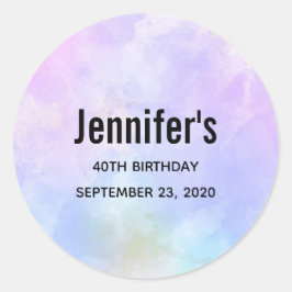 Paarse  roze blauwe Waterverf Birthday Ronde Sticker