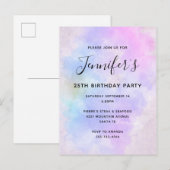 Paarse roze blauwe Waterverf Birthday Uitnodiging Briefkaart (Voorkant / Achterkant)