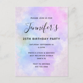 Paarse  roze blauwe Waterverf Birthday Uitnodiging Briefkaart