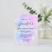 Paarse roze blauwe Waterverf Birthday Uitnodiging Briefkaart (Staand voorkant)
