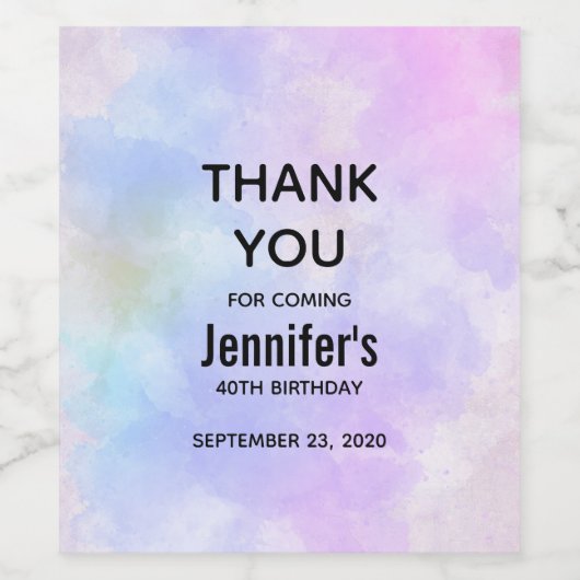 Paarse  roze blauwe Waterverf Birthday Wijn Etiket (Enkel label)