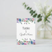 Paarse roze blauwe Waterverf Floral Wedding Guest Plaatskaartje (Staand voorkant)