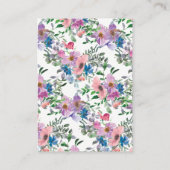 Paarse roze blauwe Waterverf Floral Wedding Guest Plaatskaartje (Achterkant)