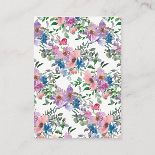 Paarse roze blauwe Waterverf Floral Wedding Guest Plaatskaartje (Achterkant)
