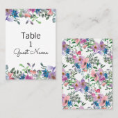 Paarse roze blauwe Waterverf Floral Wedding Guest Plaatskaartje (Voorkant / Achterkant)