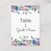 Paarse roze blauwe Waterverf Floral Wedding Guest Plaatskaartje (Voorkant)