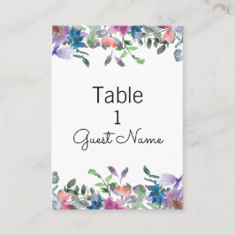 Paarse roze blauwe Waterverf Floral Wedding Guest Plaatskaartje