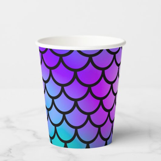 Paarse Roze Blauwe Zeemeermin Schalen Verjaardagsf Papieren Bekers (Achterkant)