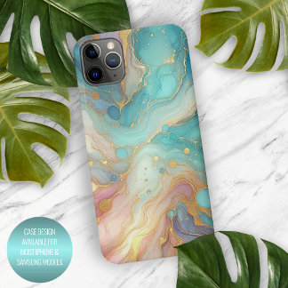 Paarse Roze Blauwgroen Aqua Blauw Goud Marmeren Ku iPhone 15 Pro Max Case