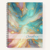 Paarse Roze Blauwgroen Aqua Blauw Goud Marmeren Ku Notitieboek (Voorkant)