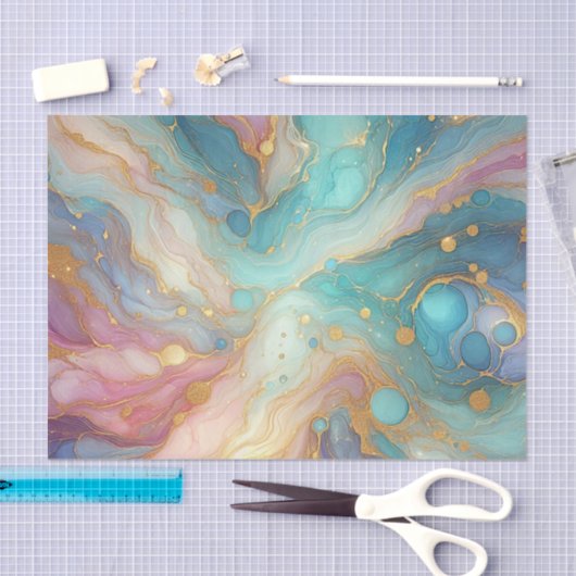 Paarse Roze Blauwgroen Aqua Blauw Goud Marmeren Ku Tissuepapier (Craft)