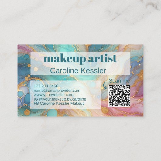 Paarse Roze Blauwgroen Aqua Blauw Goud Marmeren Ku Visitekaartje (Achterkant)