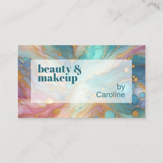 Paarse Roze Blauwgroen Aqua Blauw Goud Marmeren Ku Visitekaartje (Voorkant)