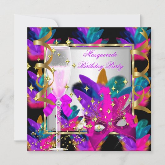 Paarse roze Blauwgroen Blauwe Masquerade Party Bir Kaart (Voorkant)