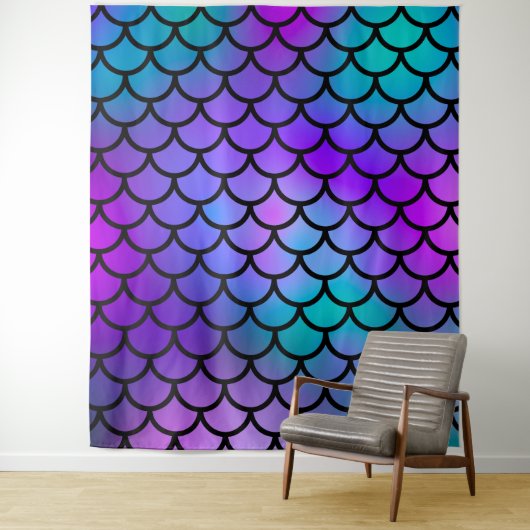 Paarse Roze Blauwgroen Blauwe Zeemeermin Fotografi Wandkleed (In situ)