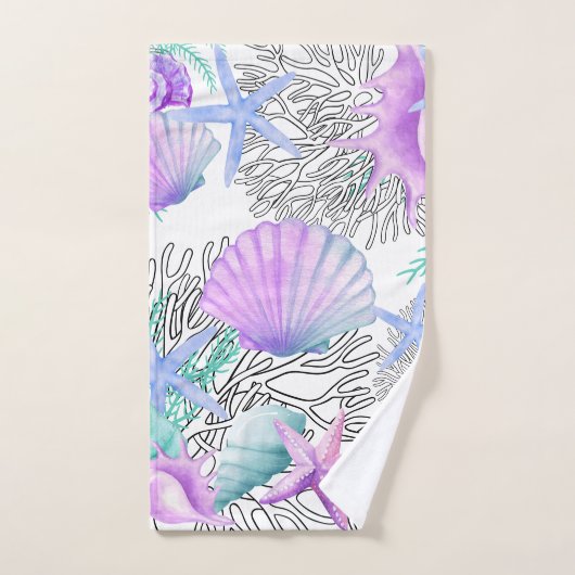Paarse roze Blauwgroen en witte schelpen Bad Handdoek (Handdoek)
