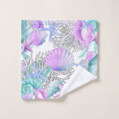 Paarse roze Blauwgroen en witte schelpen Bad Handdoek (Wasdoekje)