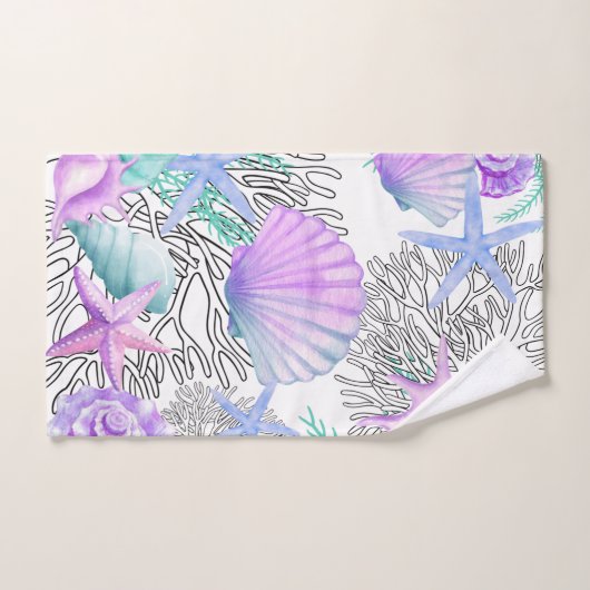 Paarse roze Blauwgroen en witte schelpen Bad Handdoek (Handdoek)