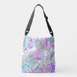 Paarse roze Blauwgroen en witte schelpen Crossbody Tas