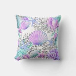Paarse roze Blauwgroen en witte schelpen Kussen
