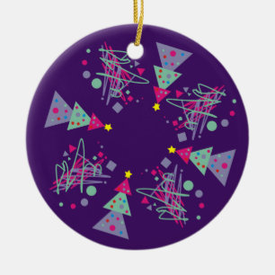 Paarse roze Blauwgroen Stippen driehoeken vierkant Keramisch Ornament