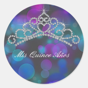 Paarse Roze Blauwgroen Tiara Sweet 15 16 Quinceana Ronde Sticker