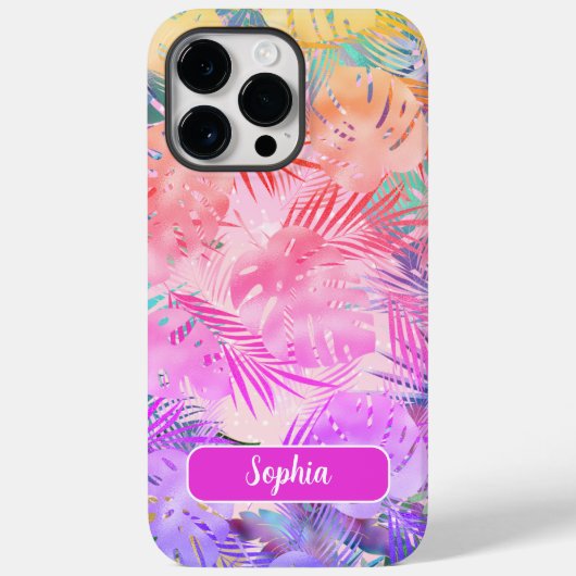 Paarse roze Blauwgroen Tropische Bladeren, Script Case-Mate iPhone Case (Achterkant)